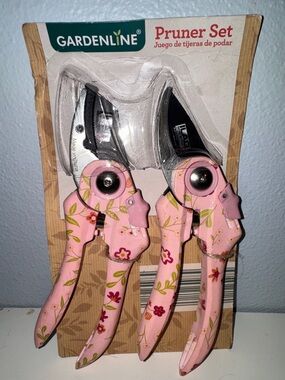 NIP Gardenline 2 Pack Pink Floral Pruner Set Bypass & Anvil